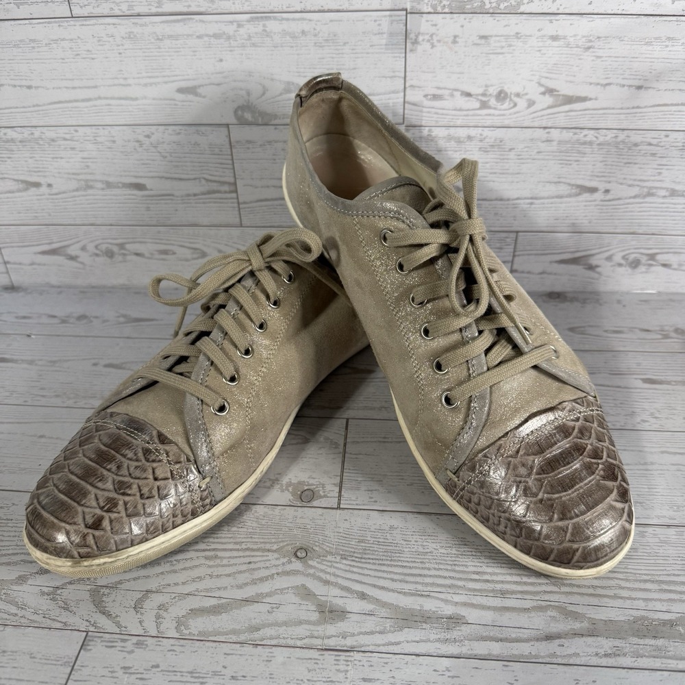 AGL Shoes Sz 41 EU Soft Leather Snake Skin Print Cap Toe Lace Up Sneakers 11 US